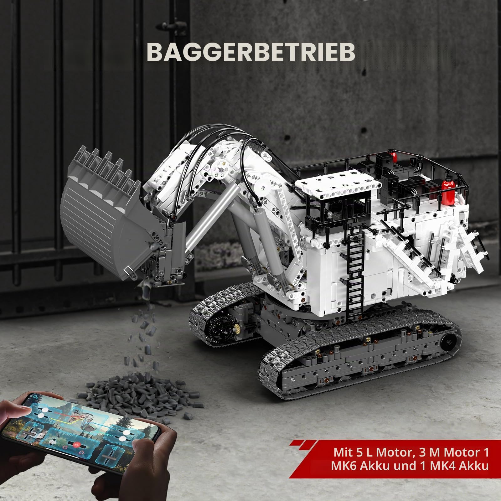 Mould King 17067 Technik Raupenkran Bagger, Ferngesteuertes Baufahrzeug-Modell mit Control+ App, Bagger Modellbausatz für Erwachsene (3567 Teile)