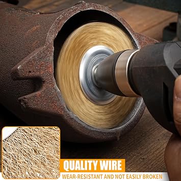 Wire Brush for Drill, 10 Piece Drill Wire Brush Set, Brass Coated Wire Cup Brush with 1/4 Inch Shank, Wire Brushes Drill Attachment for Rust Removal, Stripping & Abrasive Cleaning