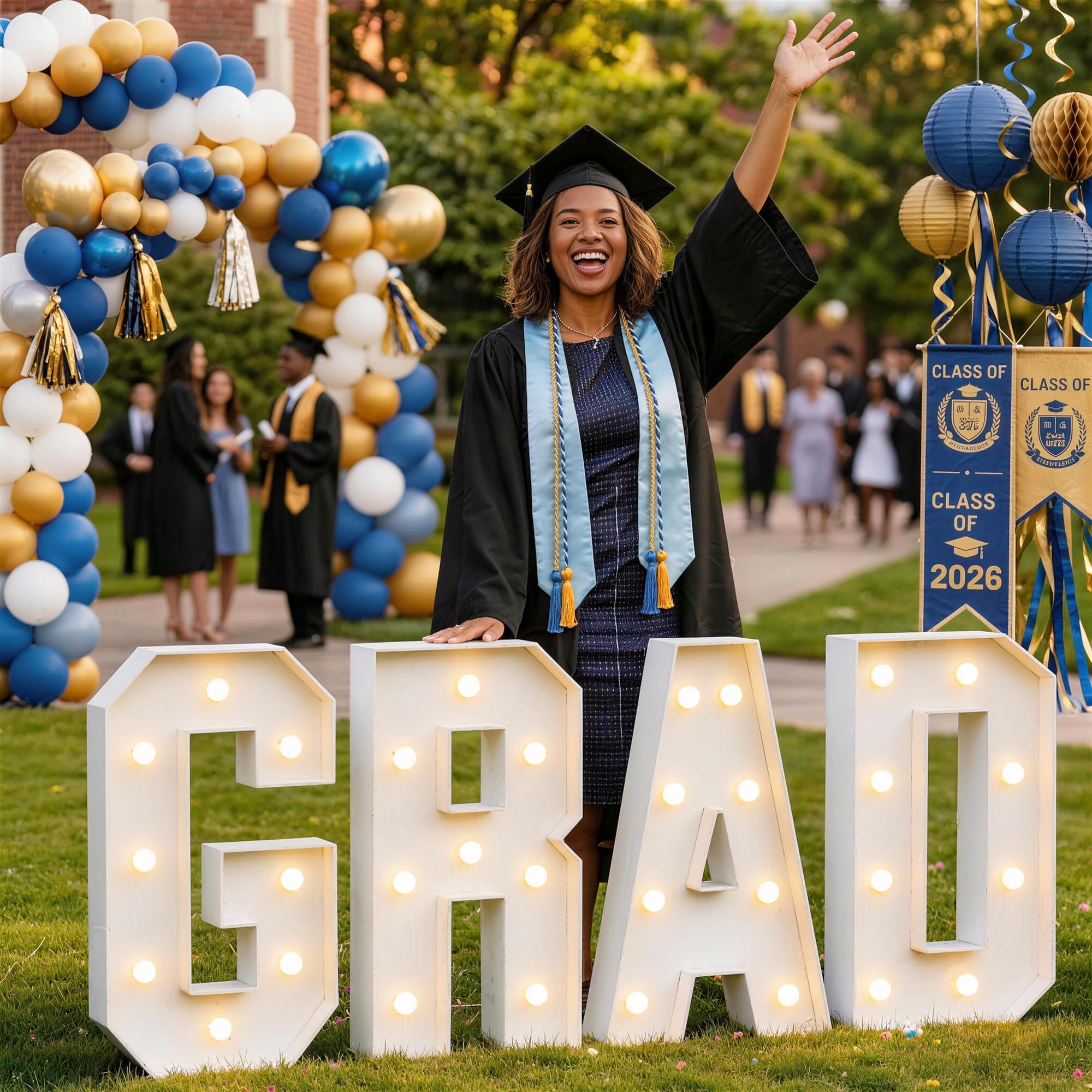 Photo 1 of 2026 Graduation Decorations - 2.3 FT Large PRE-CUT GRAD Marquee Letters Kit - Mosaic Foam Board Sign - Class of 2026 Congrats Party Supplies for Kindergarten Preschool High School College