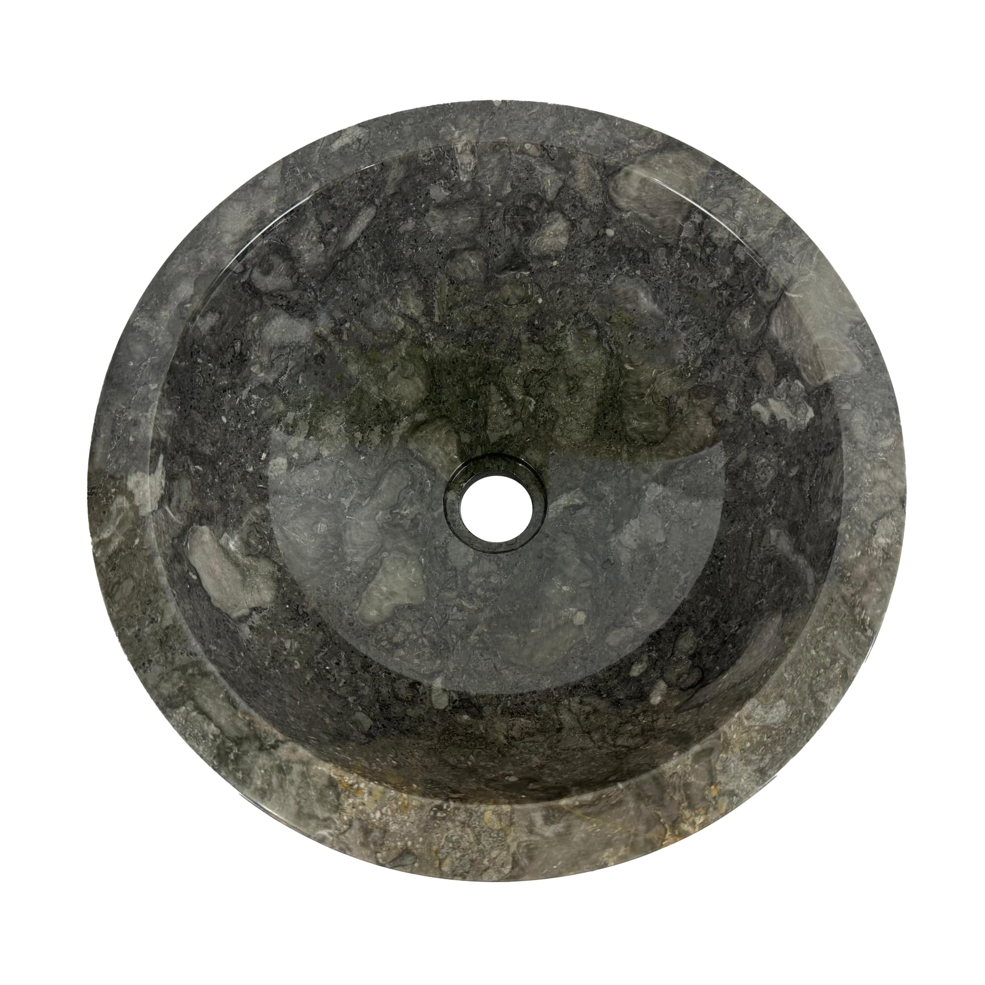 Lavabo Redondo 40x40x15 cm - Cuenca de Mármol - Piedra Natural - Fregadero para baño - Pulido y sólido (Gris)