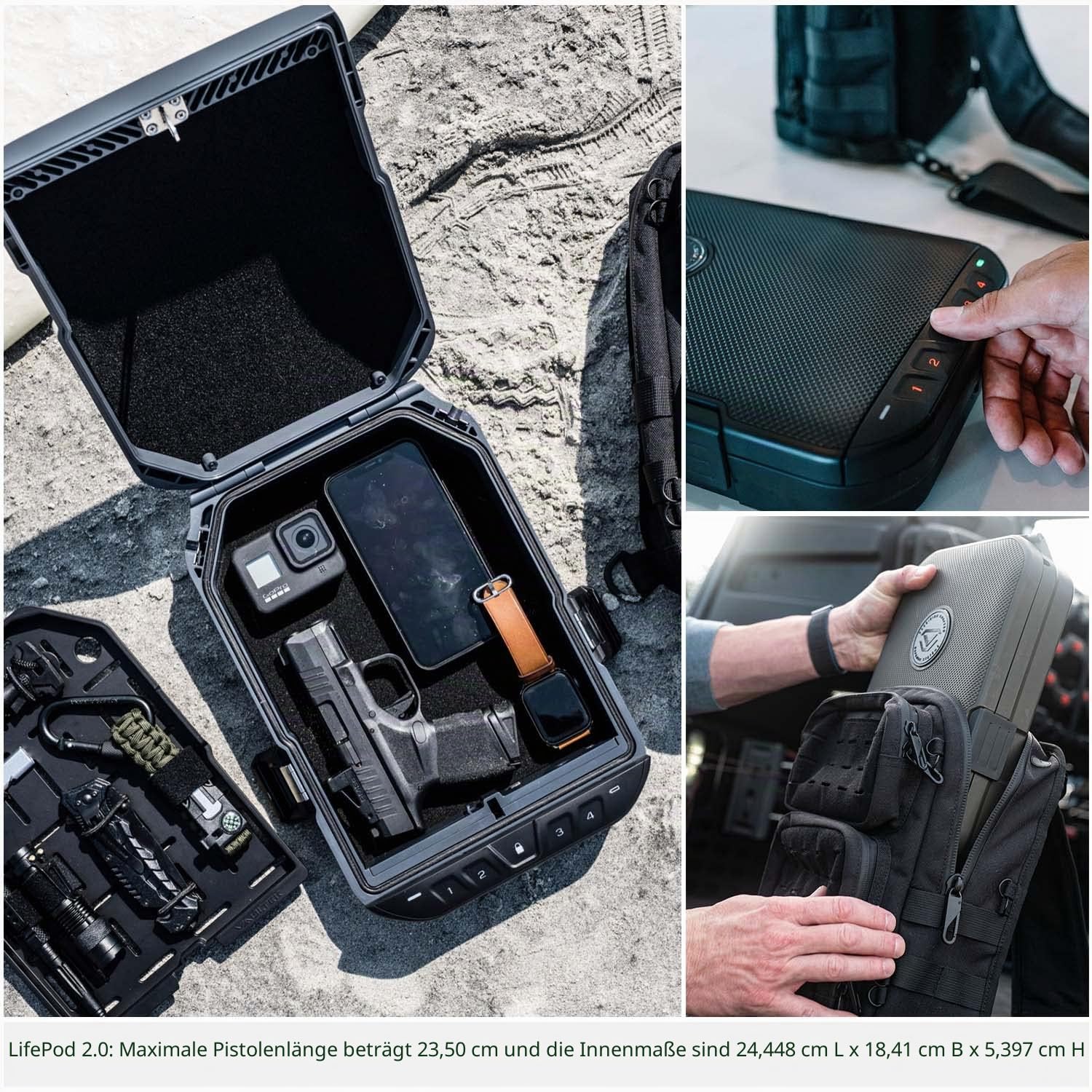VAULTEK LifePod 2.0 + SlingBag Bundle Sichere wasserdichte robuste Schlossbox mit mitgeliefertem SlingBag Ultimate Travel System (Covert Black LifePod 2.0 + SlingBag)