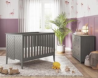 Child Craft Atwood Crib and Dresser Nursery Set, 2-Piece, Includes 3-in-1 Convertible Crib and 3-Drawer Dresser, Crib Grows with Your Baby (Lunar Gray)