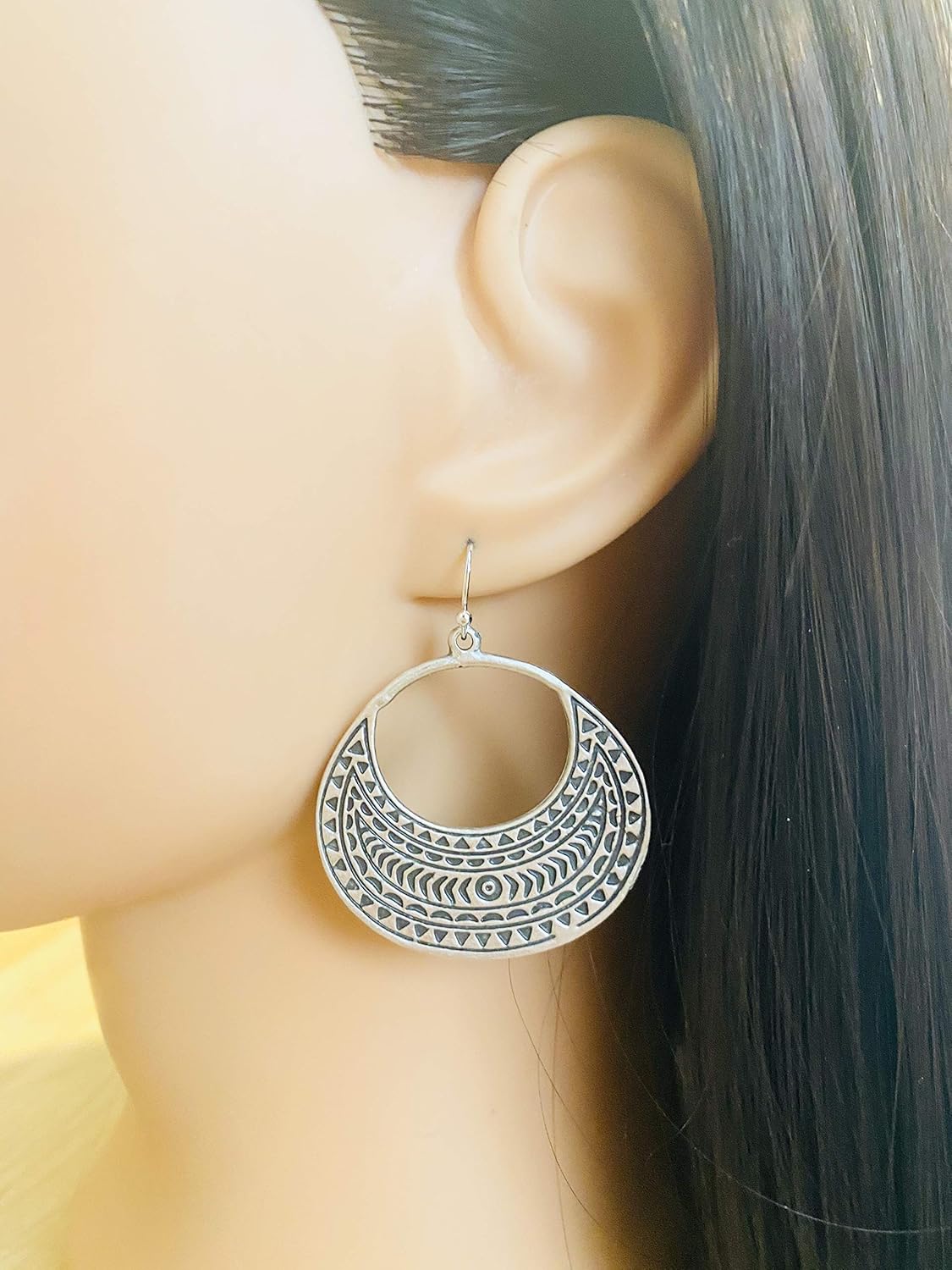 Large Native Design Detailed Hoops on Sterling Silver Earrings - Image 2