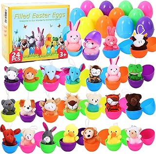 Lumiparty 24 Pack Easter Eggs Filled with Mini Plush Animals Stuffed Toy for Kids Easter Basket Stuffers/Fillers, Easter Eggs Hunt, Easter Party Favor，Gift Exchange, Classroom Prize