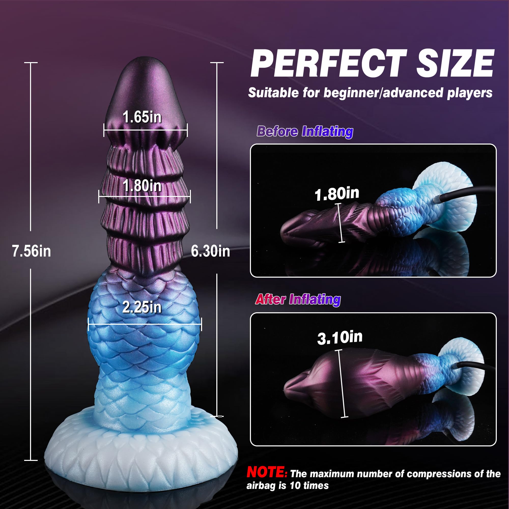 Monster Dildo Inflatable Fantasy Dildo with Adjustable Thickness, Huge Horse Dildos Inflatable Butt Plug Thick Anal Dildos with Strong Suction Cup, Adult Toys for Women Men: Purple