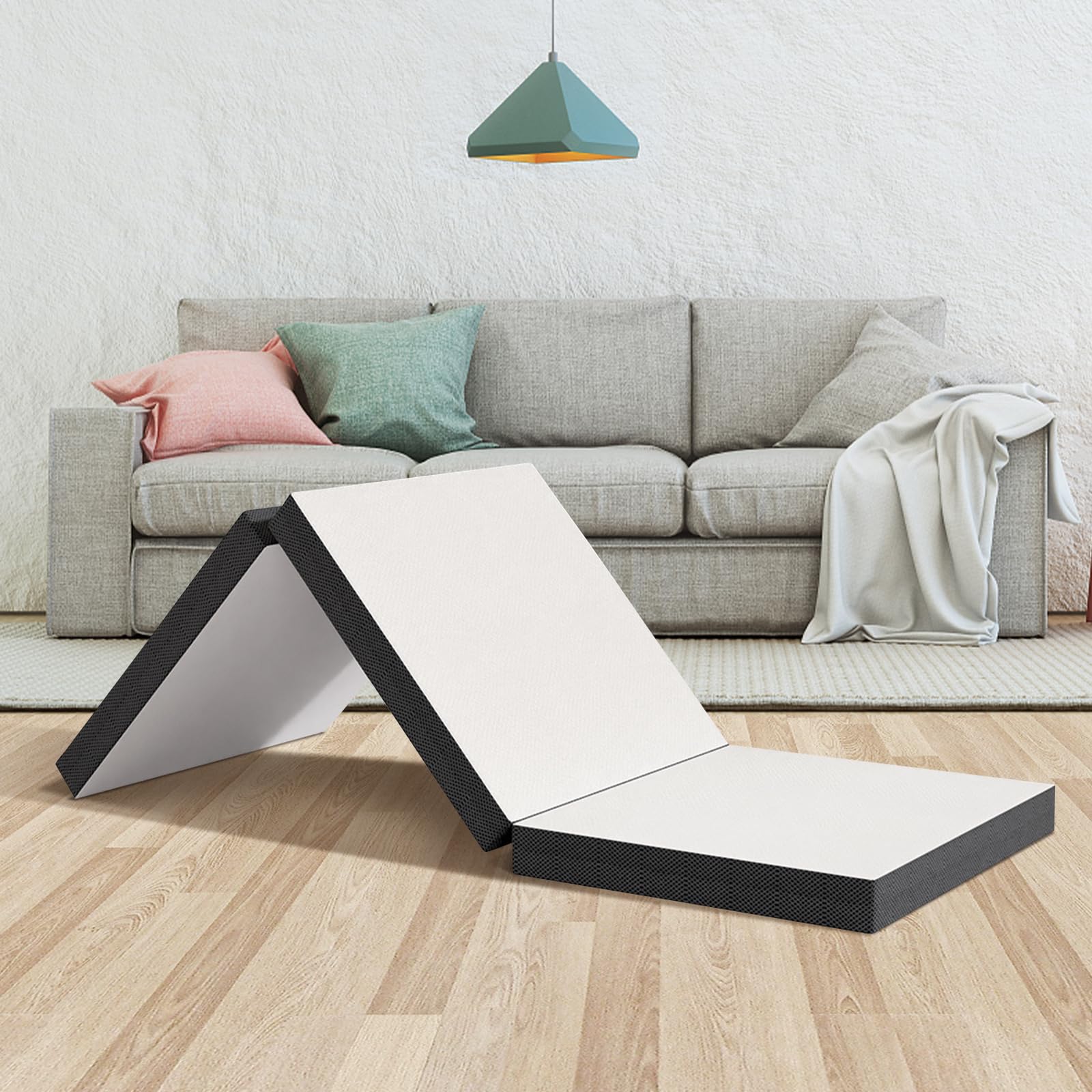 Dkelincs 4 Inch Folding Mattress Trifold Memory Foam Mattress Topper Portable Foldable Mattress for Camping, Guest, Yoga, White(Narrow Twin, 75X31X4)