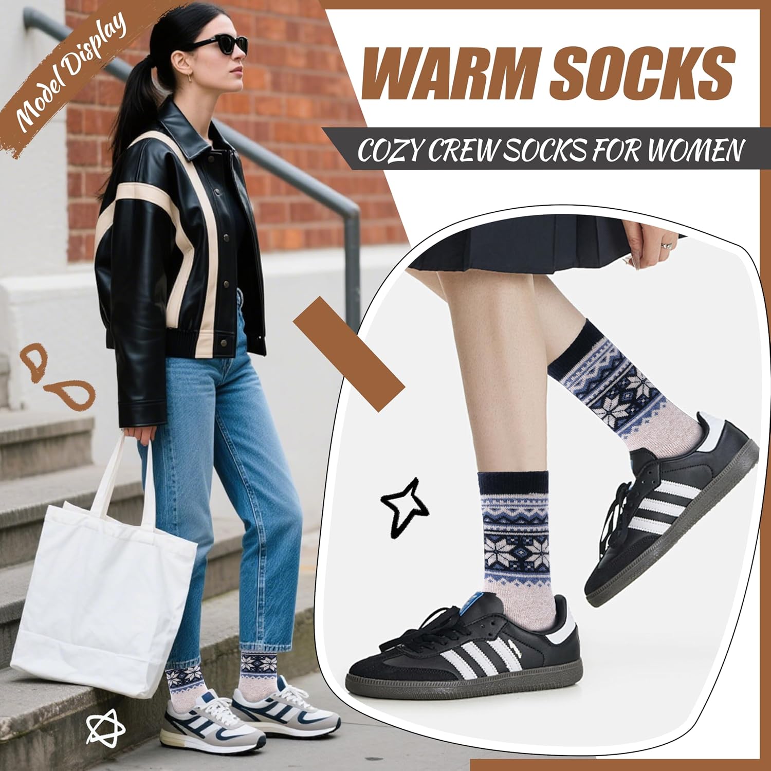 EBMORE Merino Wool Socks for Women Hiking Thermal Warm Winter Thick Boot Cozy Crew Comfy Work Socks for Ladies 5 Pairs - Image 5