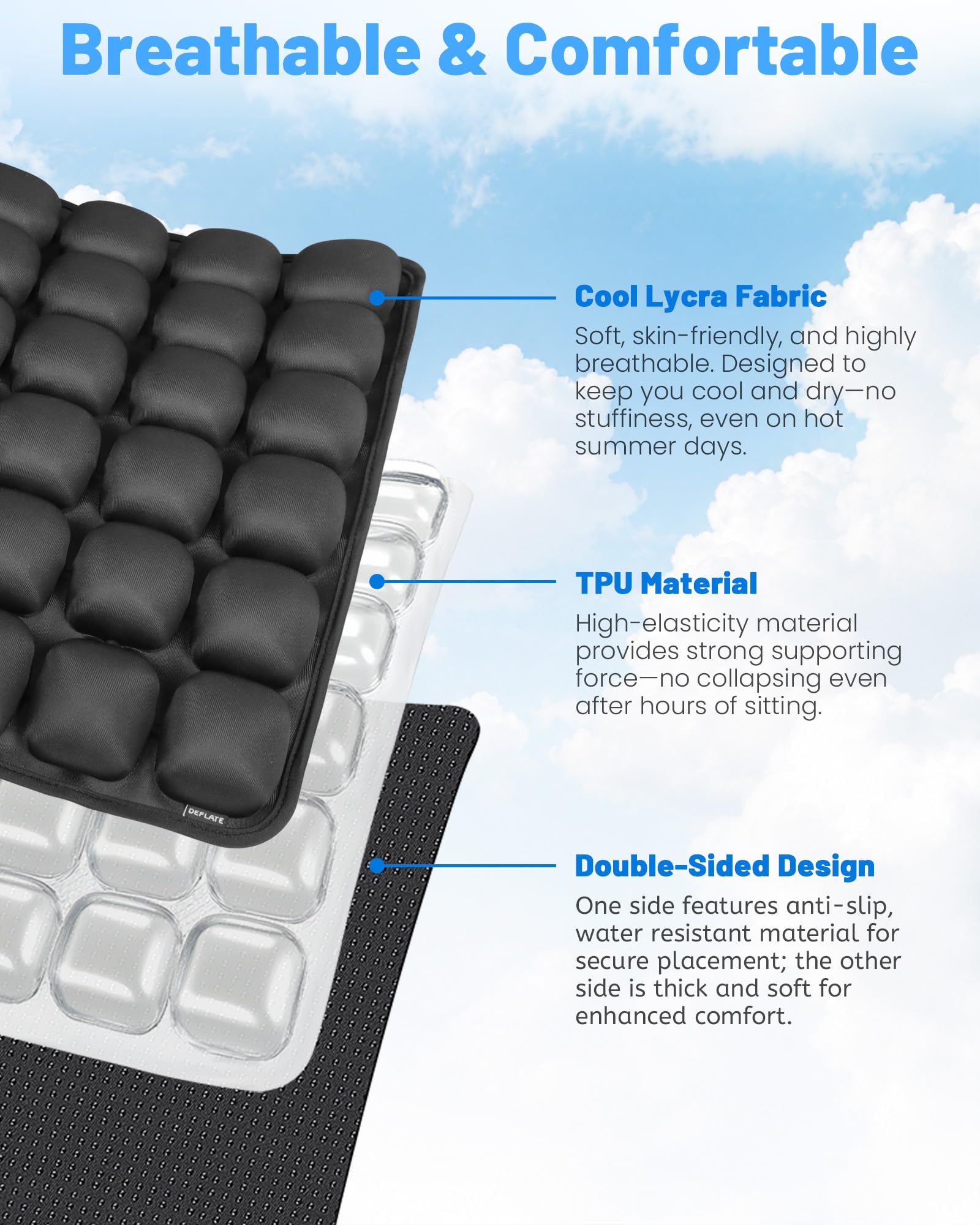 LeMotech Cuscino da viaggio per aereo, portatile e regolabile, supporto ergonomico confortevole, cuscino gonfiabile ad aria con fondo antiscivolo per lunghi voli, ufficio, campeggio, sedia a rotelle