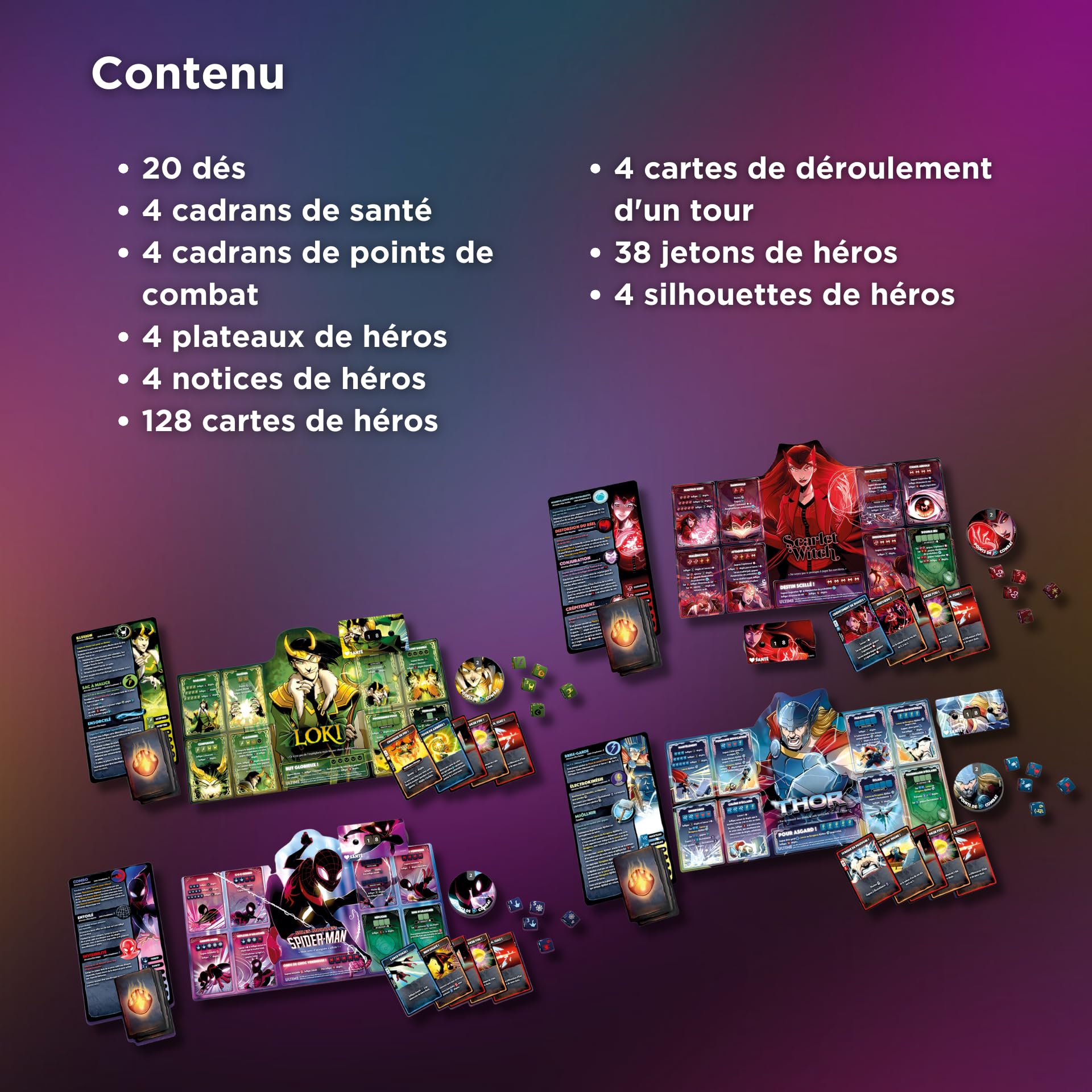 LUCKY DUCK GAMES - Marvel Dice Throne - Scarlet Witch, Thor, Loki, Spider-Man, Juego de Estrategia, Juego de Sociedad, De 8 Años, 2 a 4 Jugadores, 30 Minutos