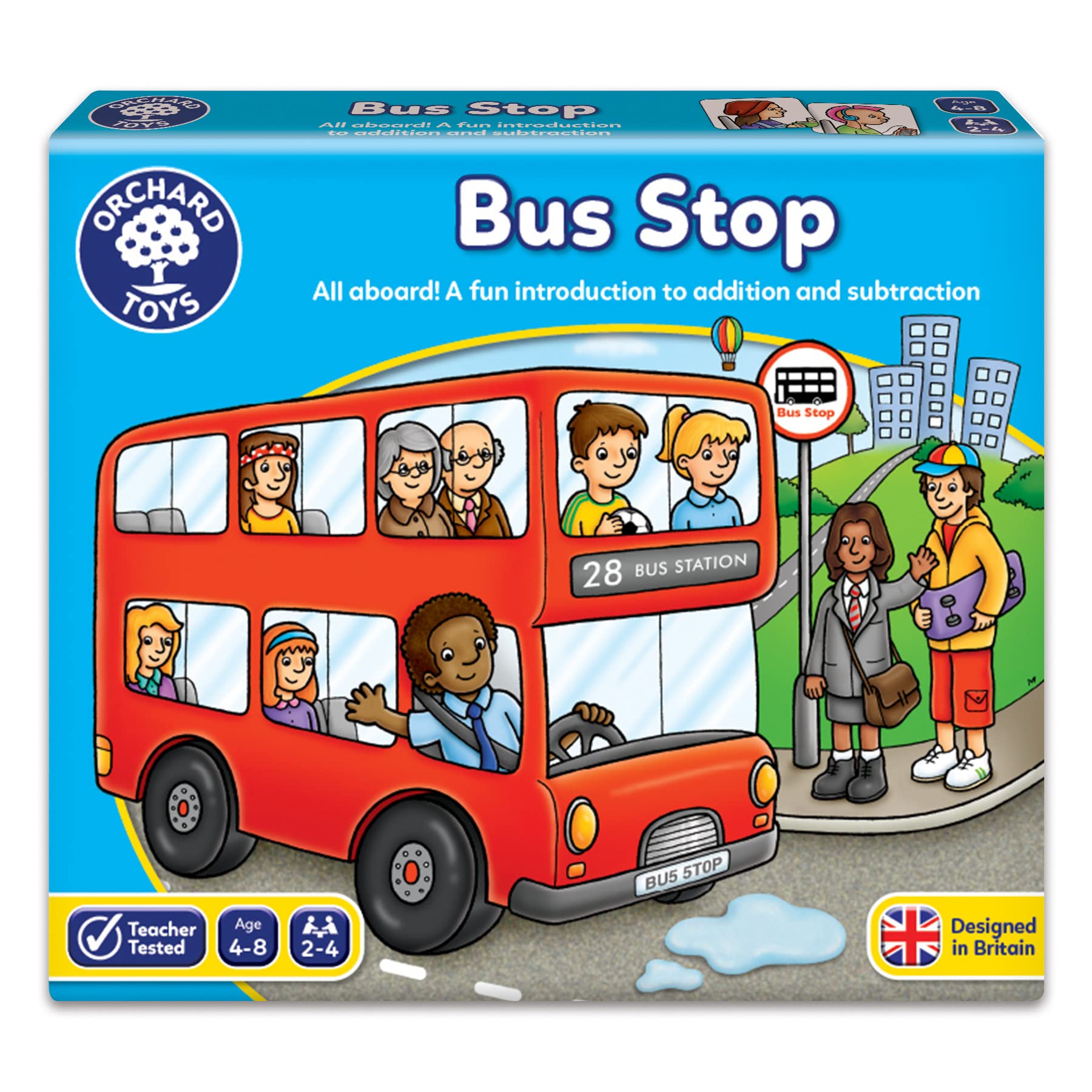Orchard Toys Bus Stop Maths Game for Practise Counting Addition and Subtraction Educational Board Game Teacher Tested Party Gift for Kids Age 4 to 8 Years