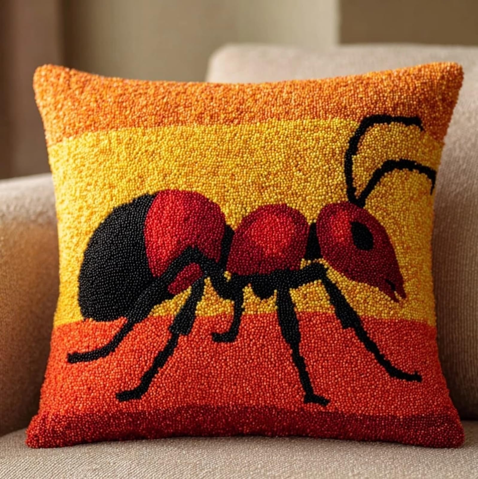 WallustrioaW Latch Hook Pillow Kit 43x43cm,Cartoon Ant
