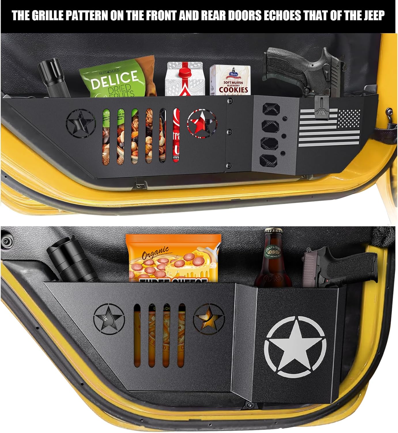 Metal Rear Door Pocket Storage Box for Jeep Wrangler JL JLU 4XE 2018-2025 Gladiator JT 2020 2021 2022 2023 2024 2025 Door Storage Organizer Accessories 2PCS (Rear Door)