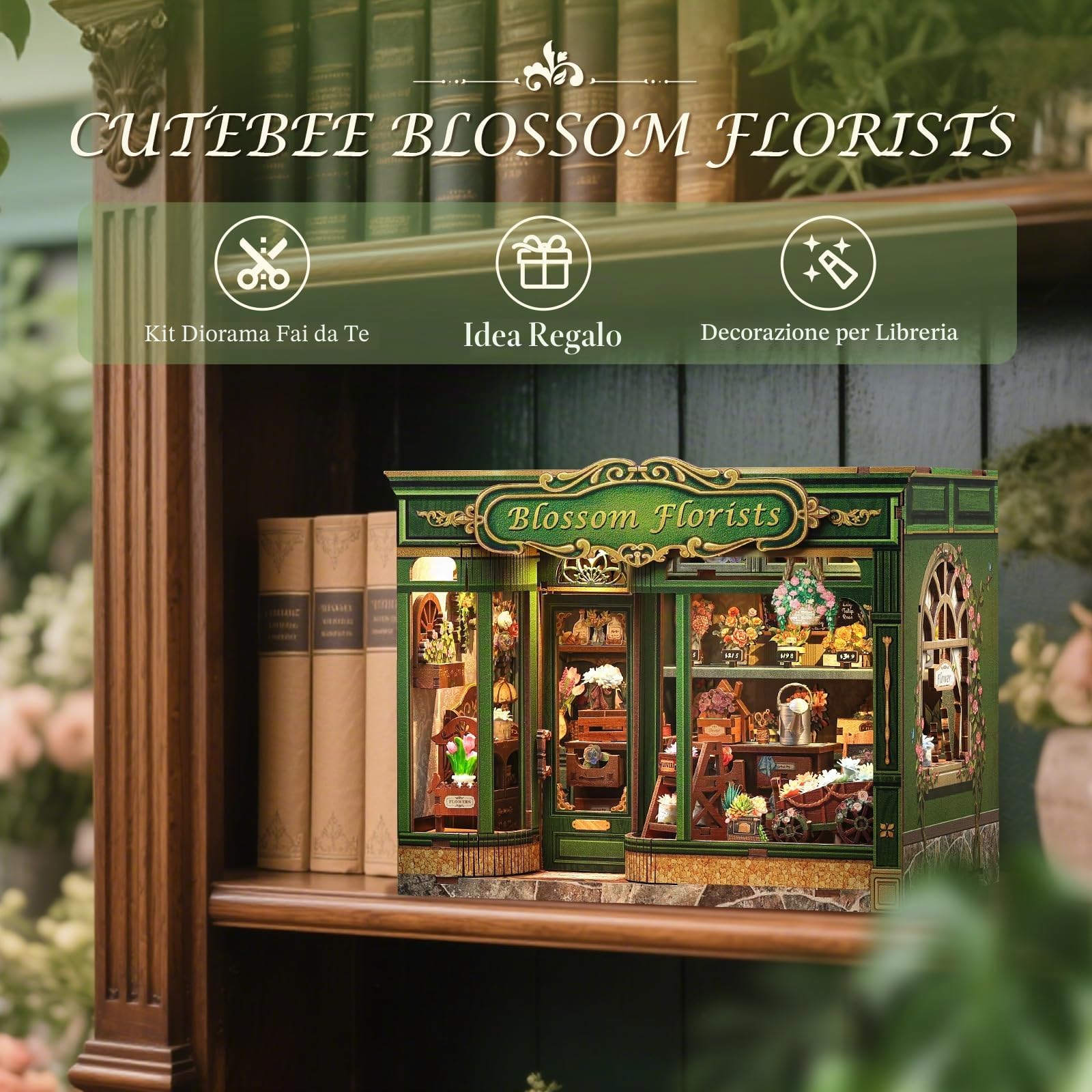 CUTEBEE Book Nook Kit & Casetta Fai da Te: Puzzle 3D Adolescenti/Adulti, Decorazione Libreria/Stanza | Regalo Compleanni/Vacanze (Blossom Florists)