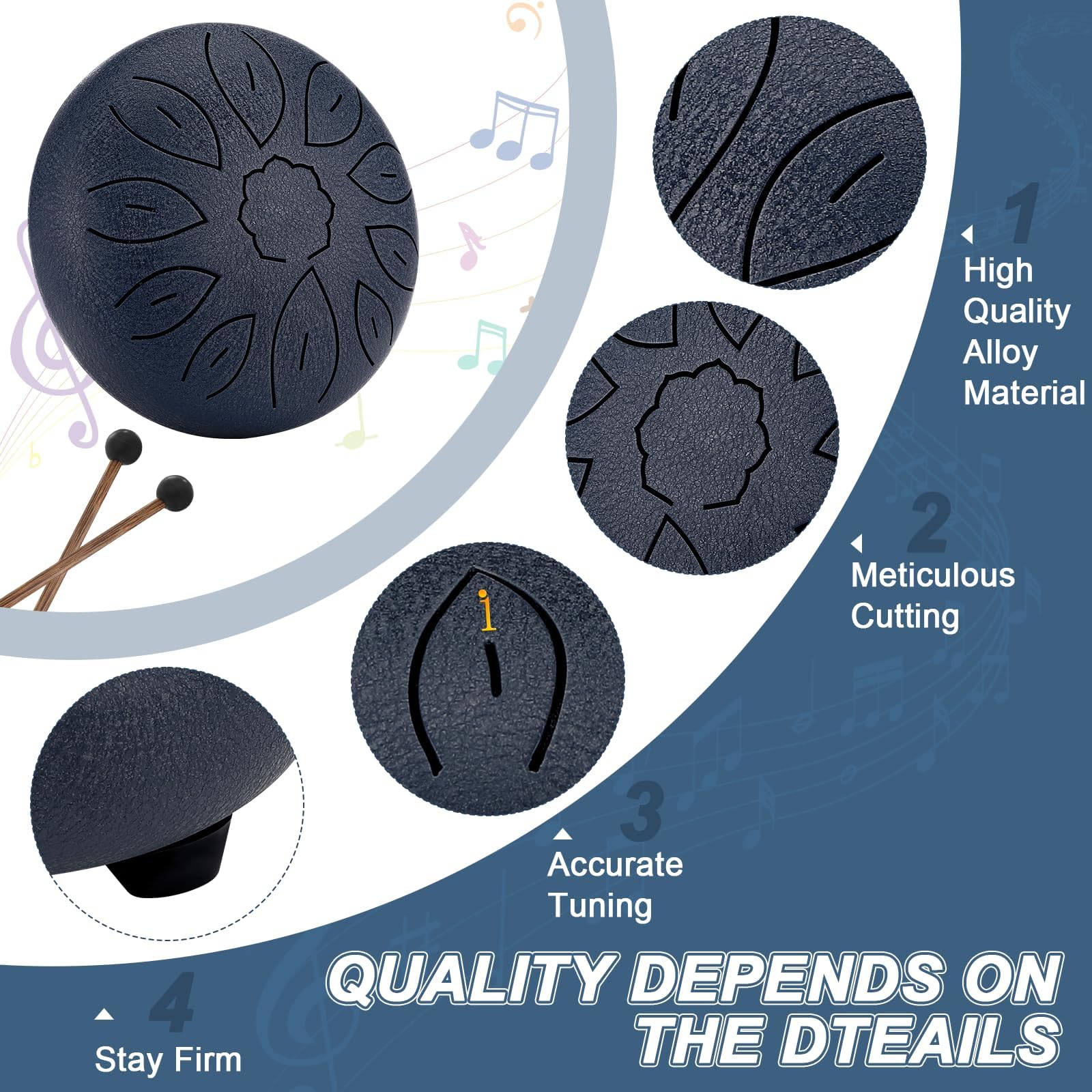 Rubessia Steel Tongue Drum, 6 Pollici 11 Note Handpan, Strumento a Percussione, Accordato Tamburi con Carry Bag, Note Sticks, Ditali, Porta Bastoncini per Appunti