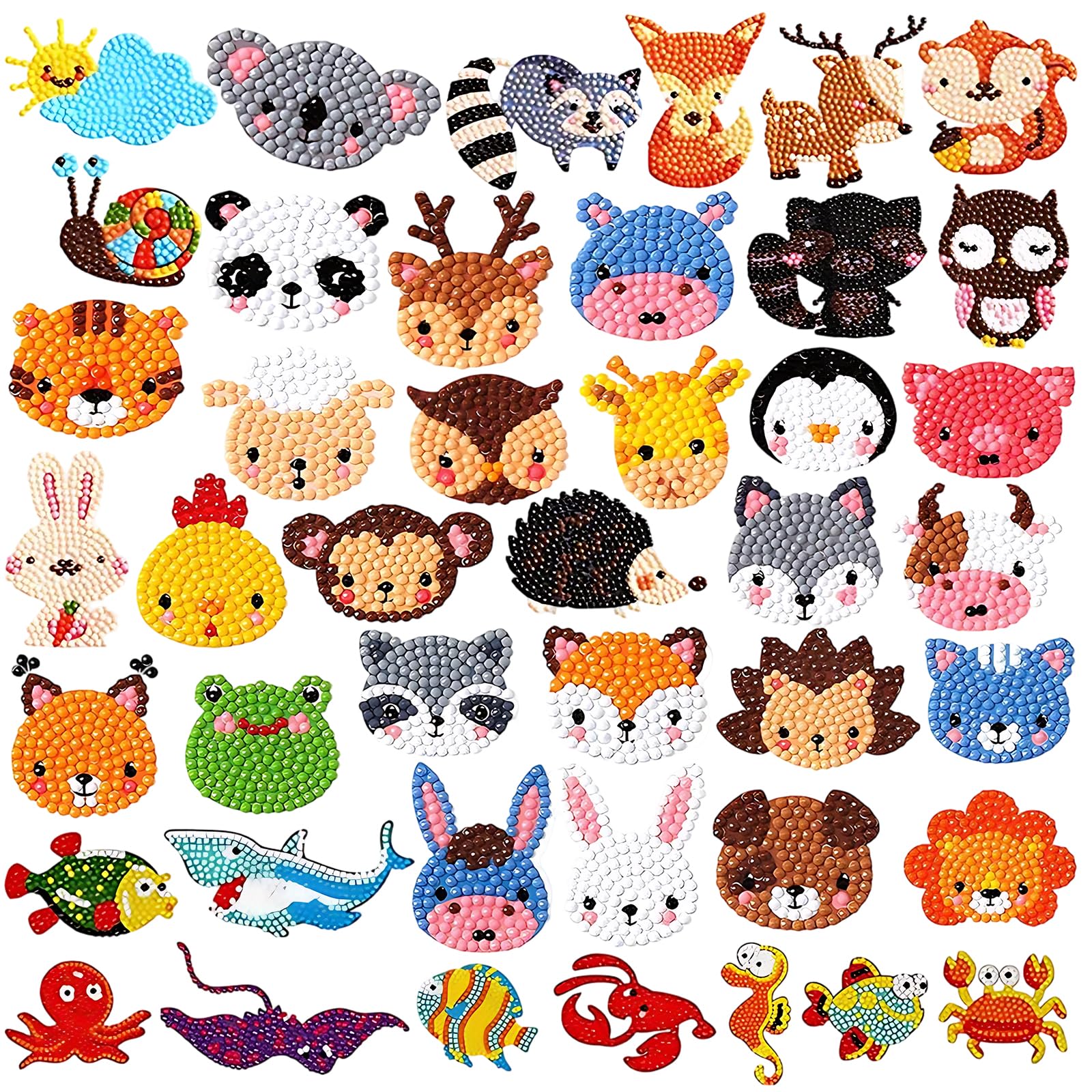 Diamond Art for Kids, 42Pcs Small Diamond Art Kits with Animal Designs, Gem Art Kits Kids and Adult Beginners, Creative DIY Craft for Home Decor and Educational Activities