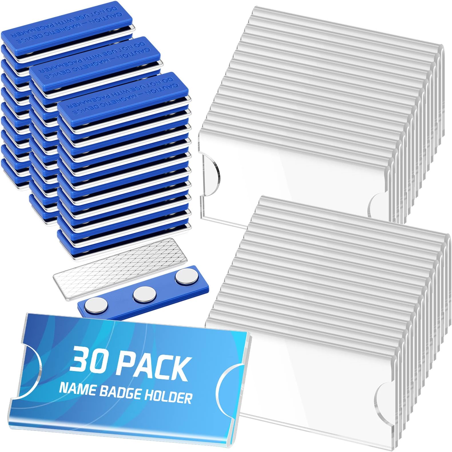 Marsui 30 Pack Magnetic Name Badges Holder Name Tags with 3 Point Magnets for School Clear Acrylic Sign Display Holder DIY Blank ID Holders Printable Name Label for Work Clothes Shirt Classroom