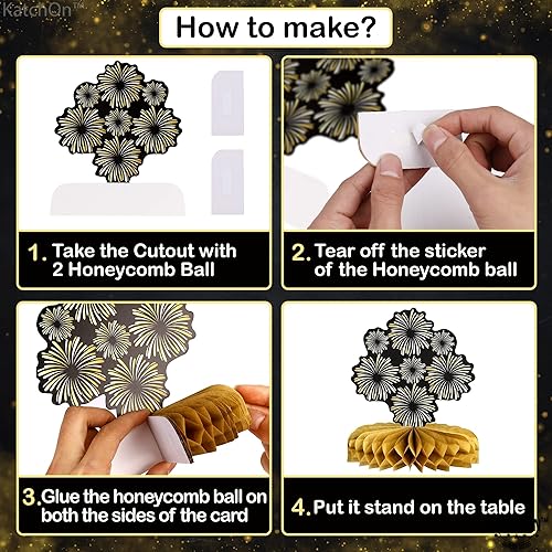 Miniatura 5 de KatchOn, Grandes centros de mesa de nido de abeja de Año Nuevo, paquete de 9  Decoración de feliz año nuevo, decoraciones de Año Nuevo 2024  Centros