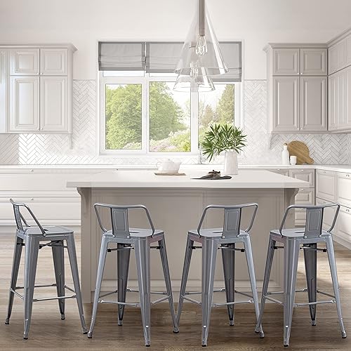 Miniatura 30 de Andeworld Juego de 4 taburetes de bar de metal industrial con respaldo (30 pulgadas, negro) Mate negro,Crema Blanco,RUSTY,plateado