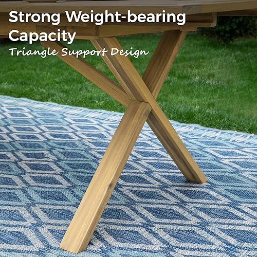 Miniatura 5 de Juego de comedor de madera de acacia para exteriores, juego de mesa de comedor y sillas de patio de 7 piezas, mesa de comedor expandible (agujero de