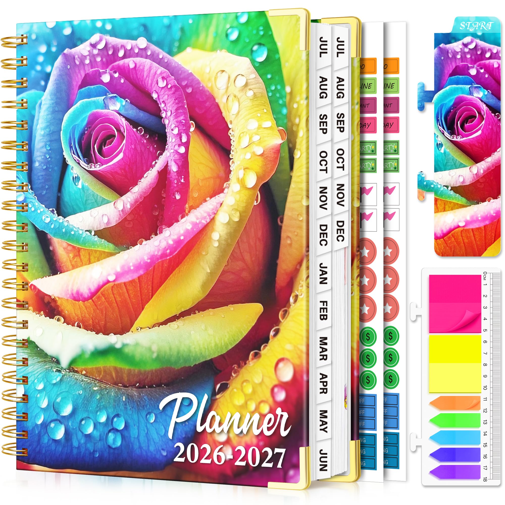 Planer 2026-2027, 18 Monate Wochen- und Monatsplaner, Januar 2026 - Juni 2027, 22,9 x 29,5 cm, Hardcover Kalenderplaner mit Seitenregistern, Trennseite, Innentasche, Lesezeichen, Aufkleber