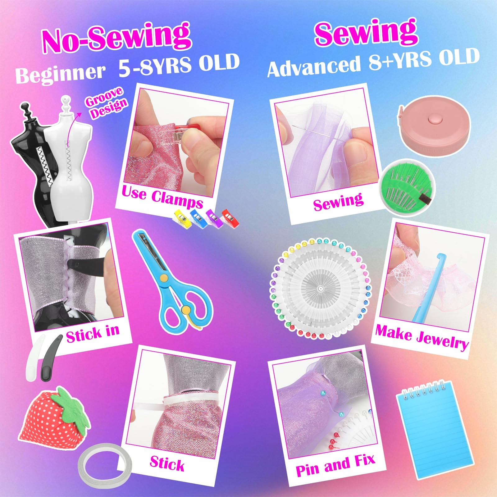 YOCOLE 1500+ Pezzi Fashion Designer Kit, 6 Manichini Moda Cucito Giochi Lavoretti Creativi Arte e Artigianato, Playset Manichino Stoffe Quaderno, Regalo Bambina 6 7 8 9 10 11 12+ Anni