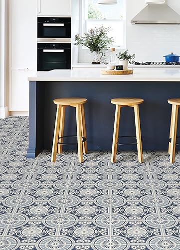 Miniatura 4 de FloorPops Azulejos de vinilo Ezra azul de 12 x 12 pulgadas 10 azulejos 10 pies cuadradoscaja