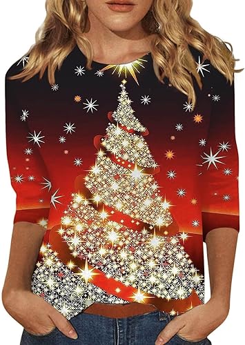 Fall Clothes for Women 2023,34 Length Sleeve Shirts for Women Fall Blouses Crewneck Floral Cute Tops Loose Fit Tops