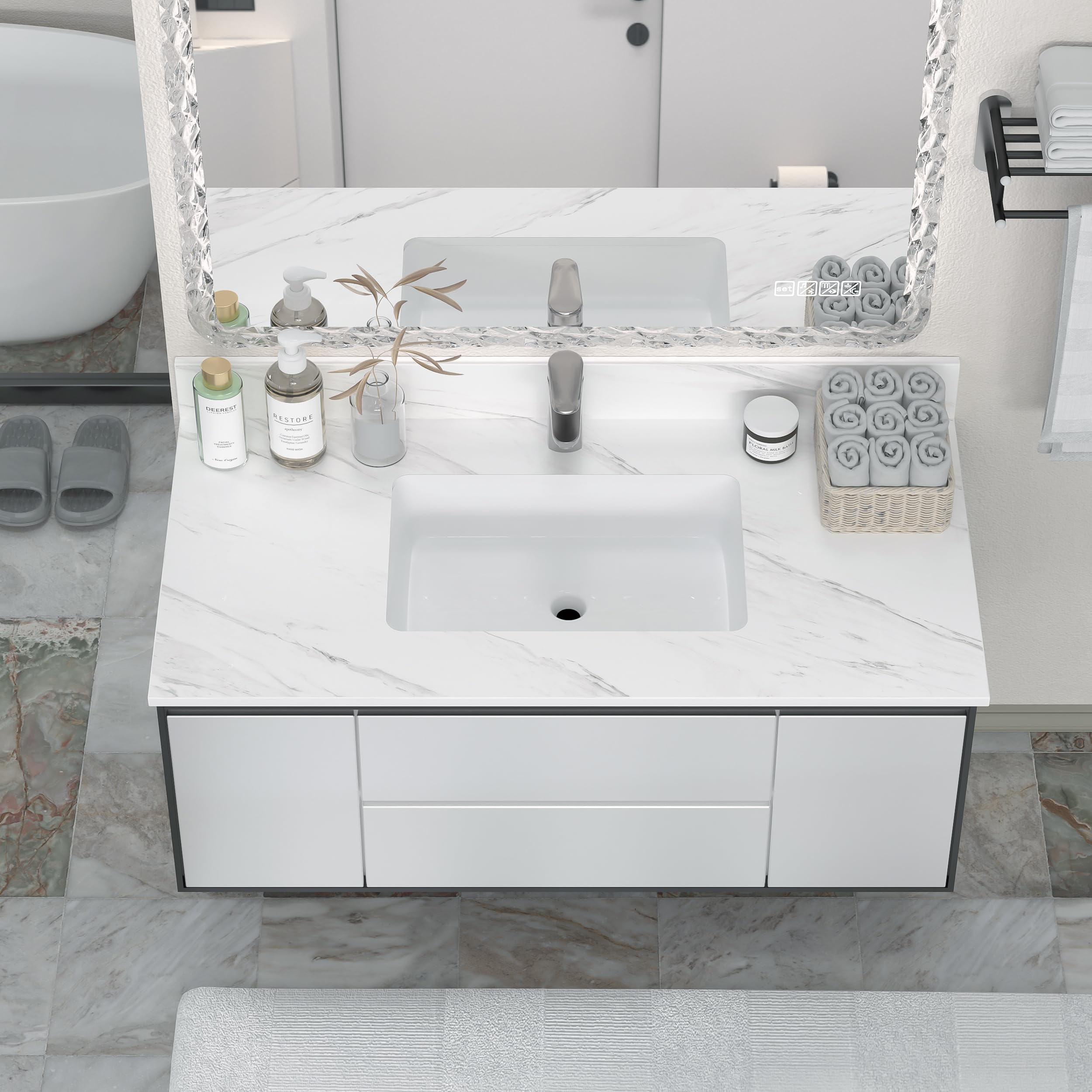 31x 22" Vanity Top with Round Sink, Marble Vanity Top single Hole with ...