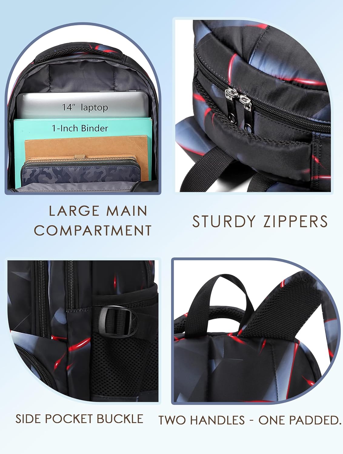 BLUEFAIRY Kids Backpack for Boys Elementary Primary School Bags for Childs Black Bagpack Book Bag Back to School Gifts for Son Mochilas Escolares para Niños 17" Large Compartment Black/Red - Image 3