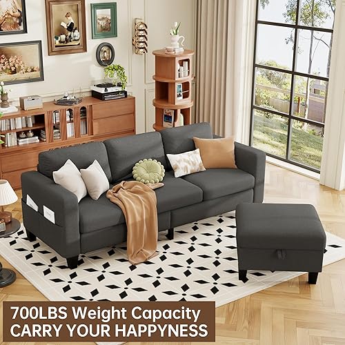 Miniatura 7 de ZeeFu Sofás modulares y modulares para sala de estar, sofá modular en forma de L de 3 plazas de 78 pulgadas con otomana de almacenamiento, moderno