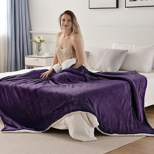 Miniatura 5 de SOCHOW - Manta de forro polar, doble cara, súper suave y lujosa, tamaño doble, color azul pizarra