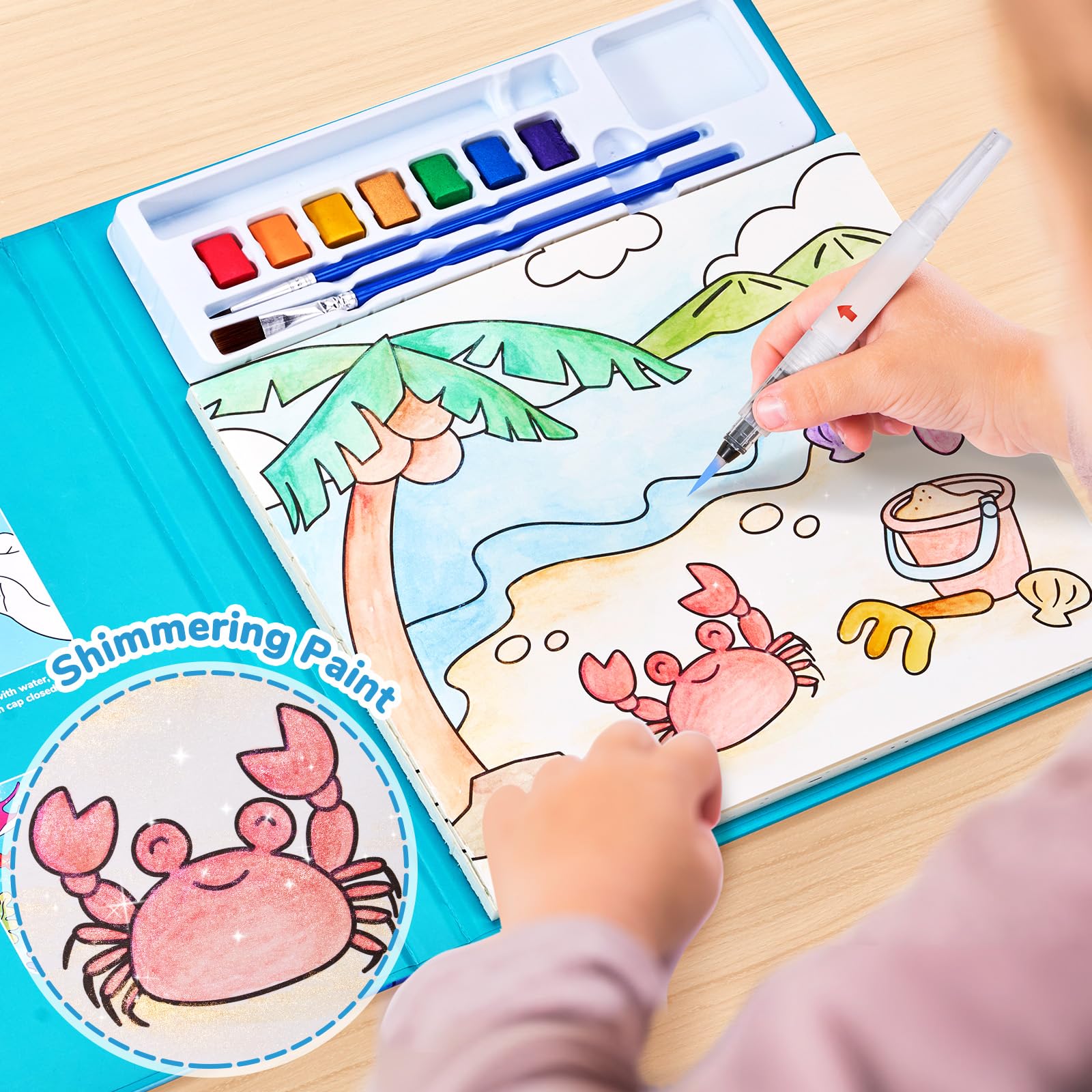 JoyCat album da colorare per bambini, set di pittura ad acquerello per bambini dai 3-5 ai 4-8 anni,attività di disegno artistico e artigianale, regalo di compleanno per ragazzi e ragazze (Cyan)