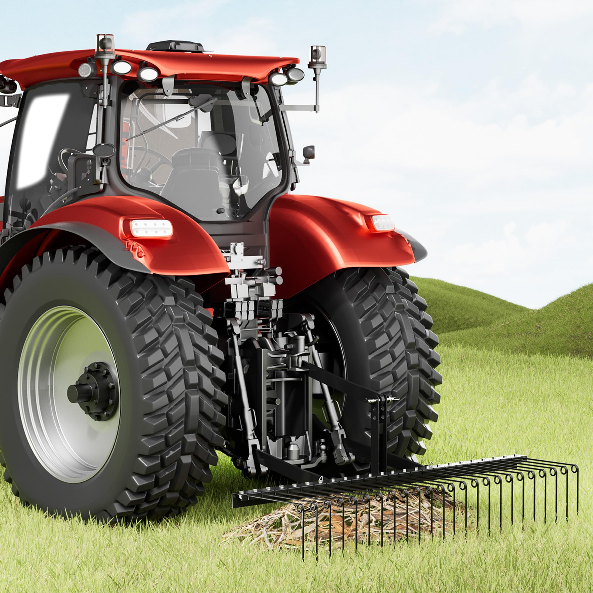 Wiltec Escarificador de césped 183 cm de ancho de trabajo y 24 púas, aireador de césped quita musgo rastrillo para tractores cortacésped, ATV y UTV