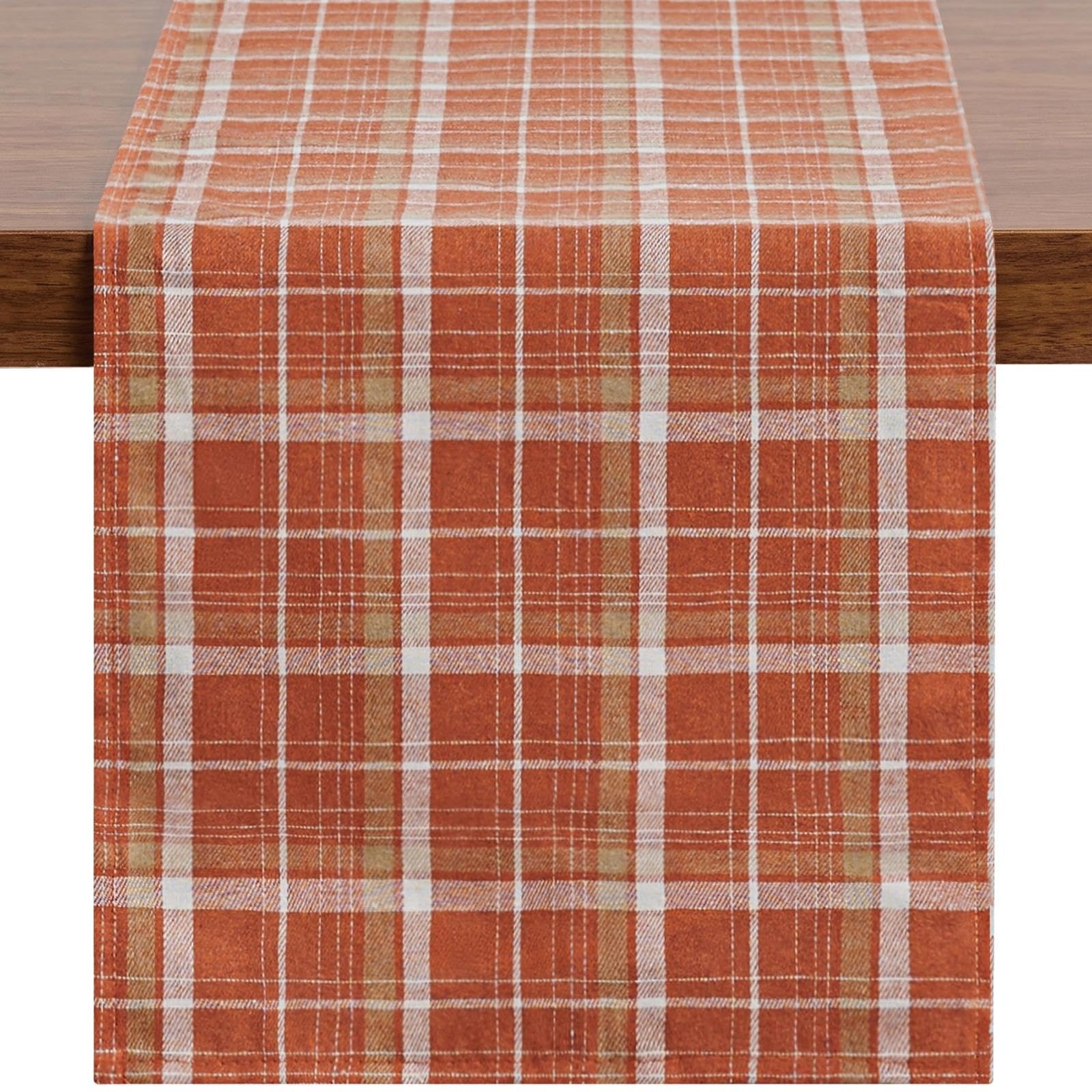 Softalker Fall Checkered Tartan Table Runner, Orange, 13 x 90 Inch | Thanksgiving Buffalo Plaid Stain Resistant Washable Table Decoration for Dining Parties Holiday Indoor Outdoor Decor