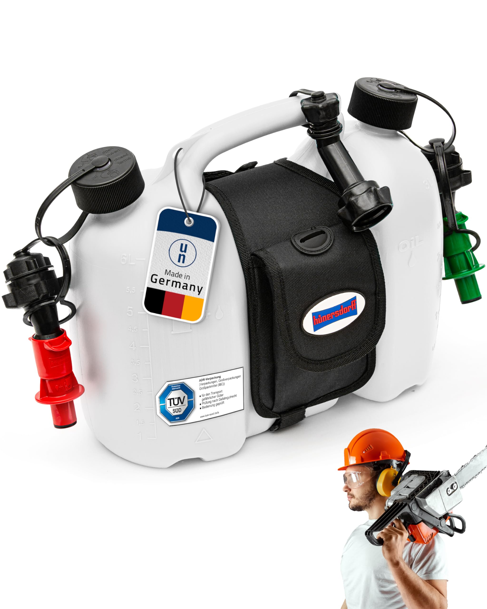 hünersdorff PROFI Doppelkanister Kombikanister Kraftstoff Öl 6+3 Liter UN-Zulassung Made in Germany Weiß