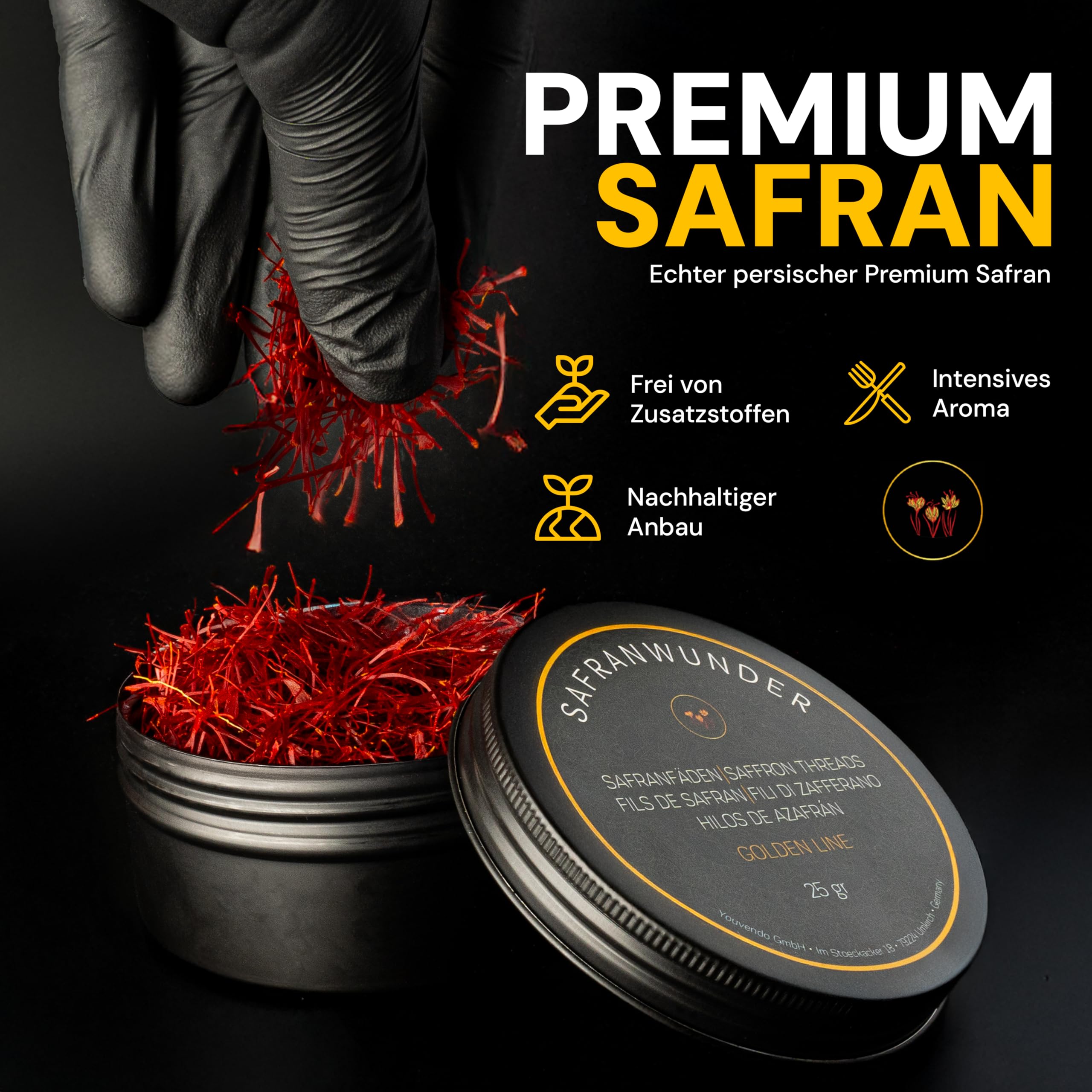 Safran Fäden, 5g Premium Safranfäden der höchsten Qualitätsstufe - Klasse 1 (Super Negin)