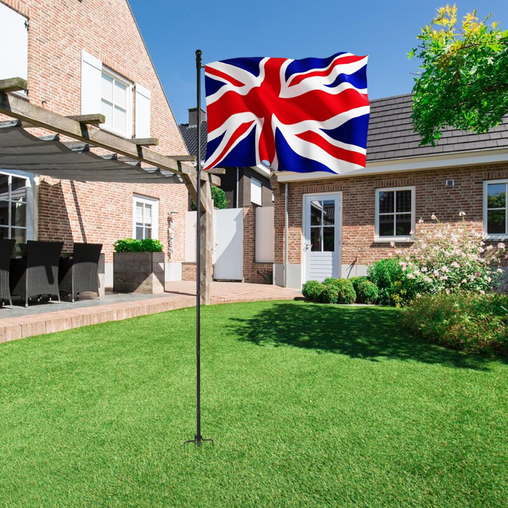 Asta de Bandera telescópica de 10 pies Resistente, Kit de asta de Bandera de jardín con Base de 5 Garras con 6 Secciones de extensión y 3 Accesorios, de de jardín