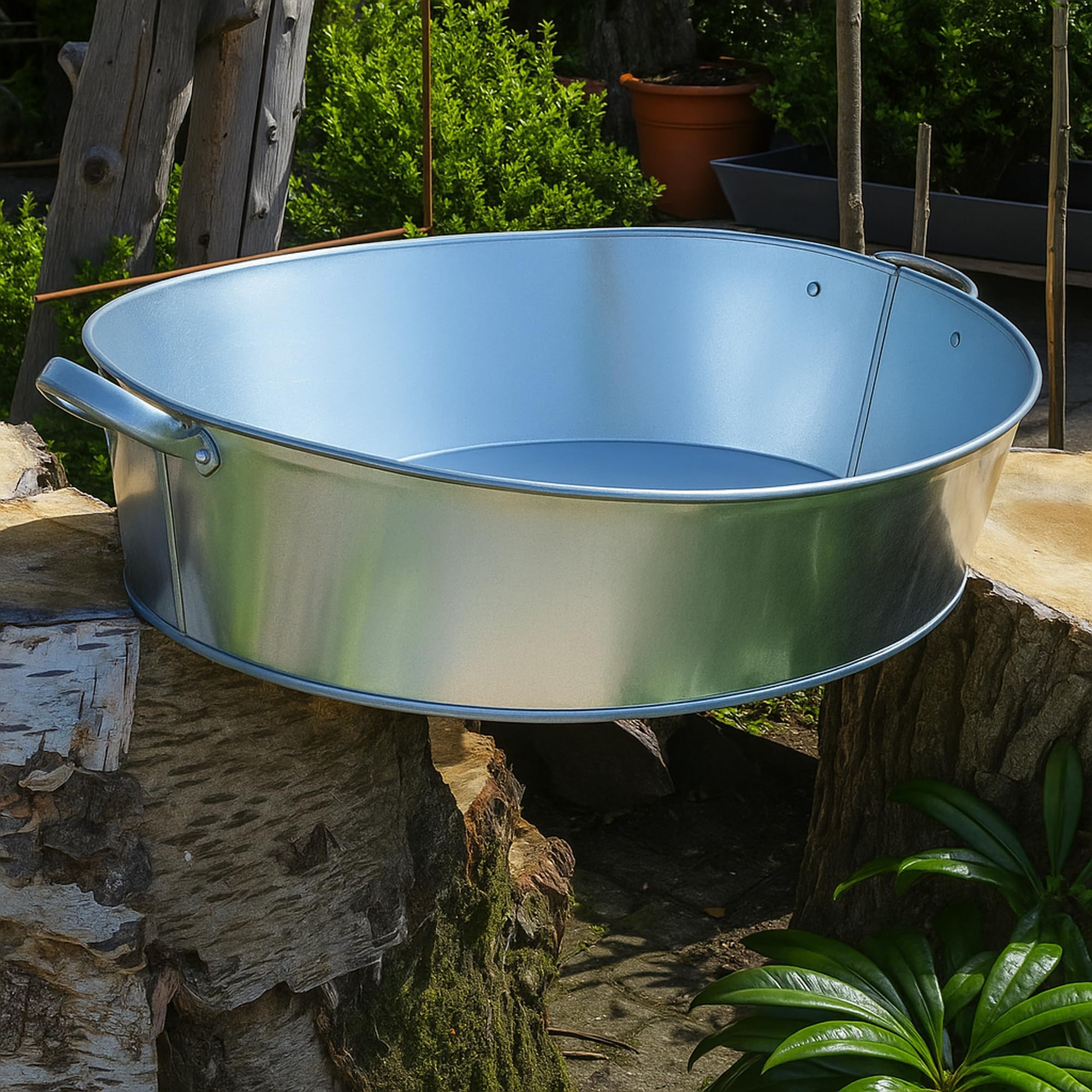 Storm's Gartenzaubereien Zinkwanne 27 Liter oval mit stabilen Griffen - Miniteich - zum Bepflanzen - Pflanztopf