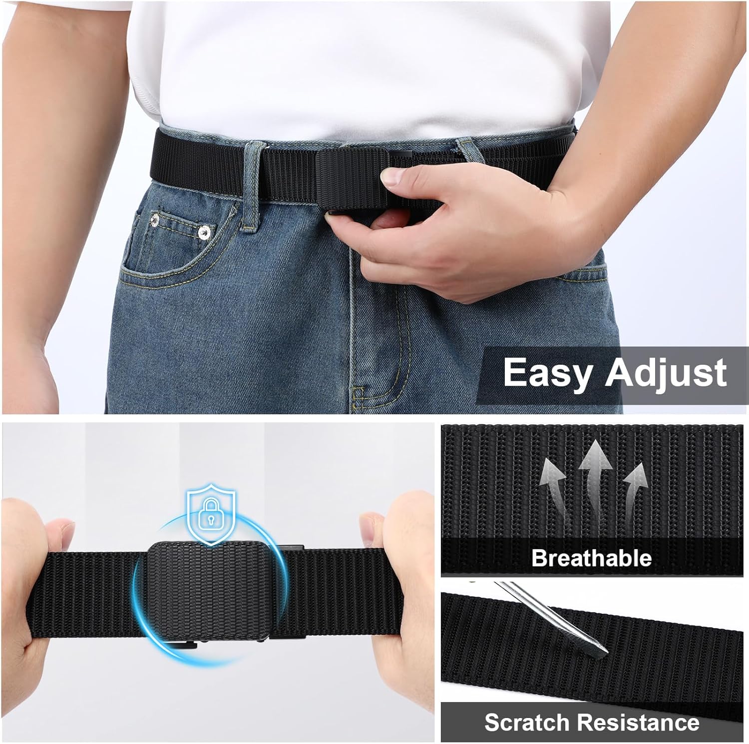 JASGOOD Men’s Ratchet Belt,Heavy-Duty Nylon Web Work Belt with Automatic No-Hole Buckle for Jeans,Golf - Image 4