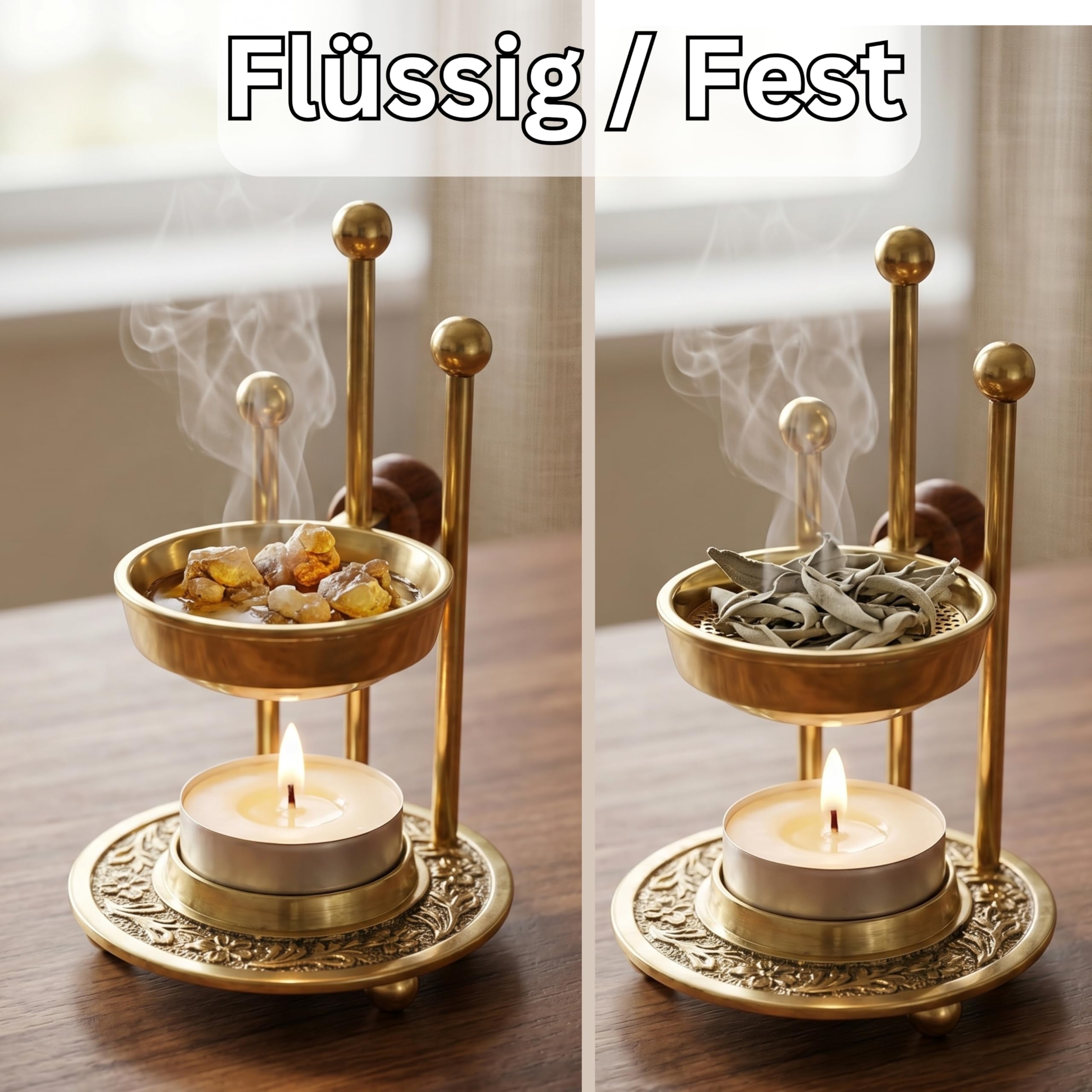 SonKo Weihrauchbrenner Räucherstövchen mit Sieb zum Räuchern und Meditation - spirituelle Geschenke zum Räuchern von weißer Salbei, Weihrauch, Boswellia (Brenner-Set)