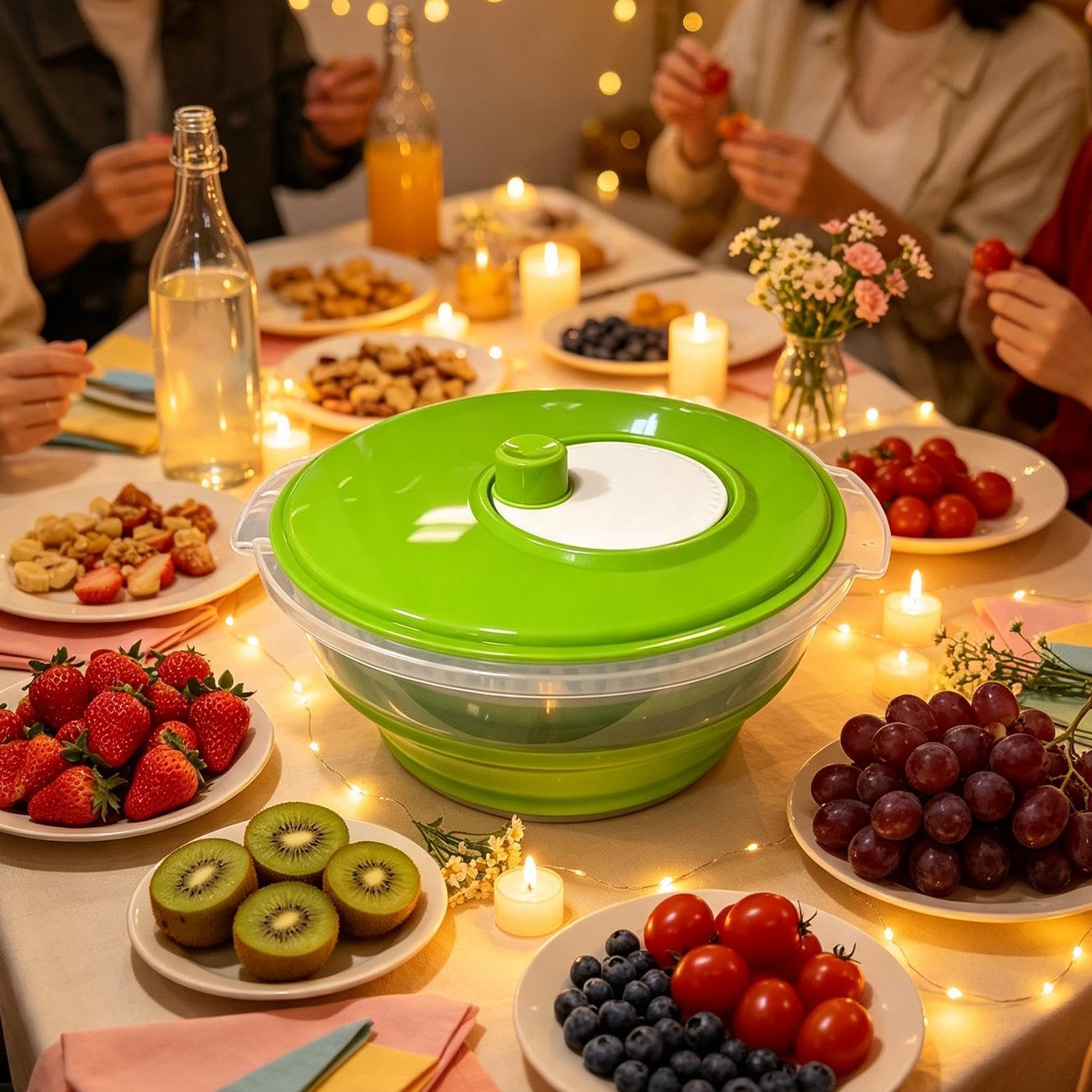 Generisch Escurridor De Ensalada Portátil, Plegable, Manual, Secadora Y Deshidratador | Centrifugadora de frutas con función de lavado para lavar y limpiar hojas, bayas, y para cocina y