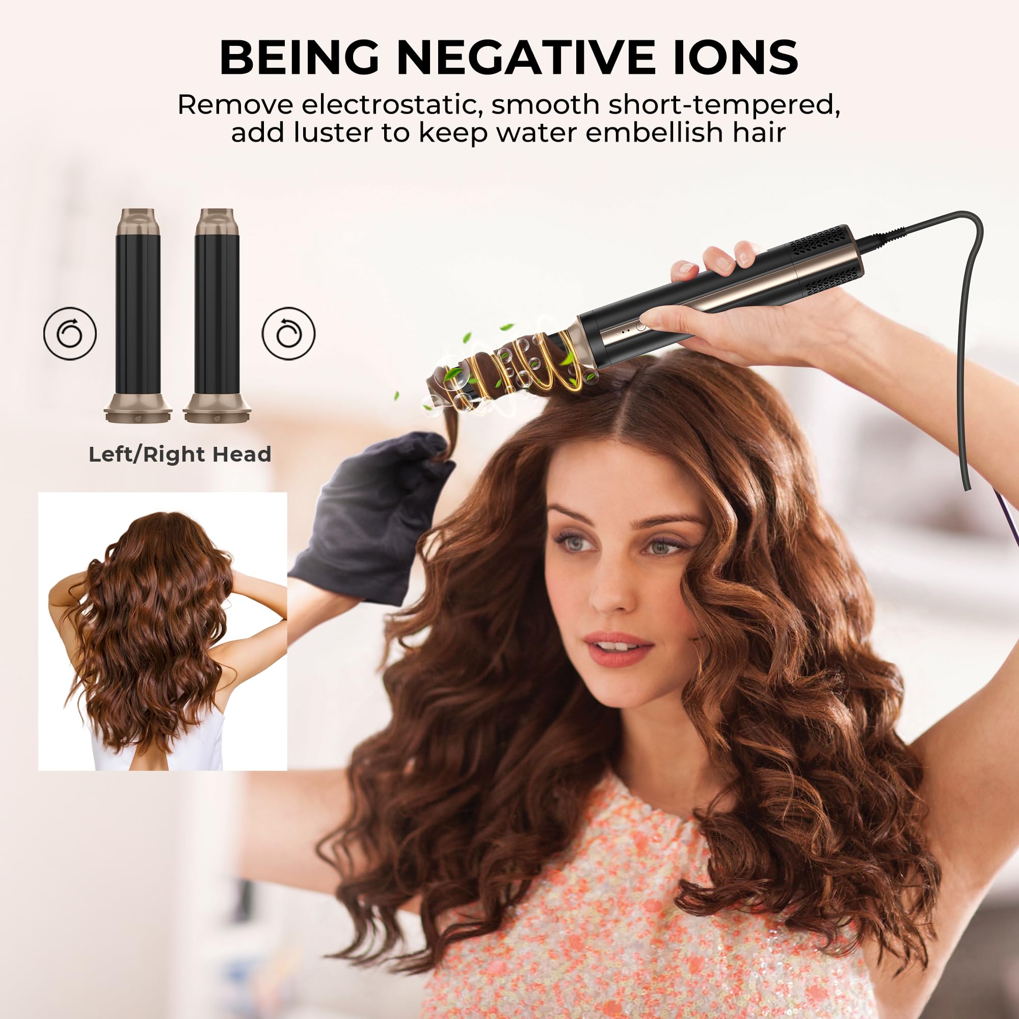 UKLISS Hairstyler 6 in 1 Set, Pro Airstyler Föhnbürste Wrap- Auto Lockenstab Set, 1400W Ionen Haartrockner mit 110000 U/MIN, Föhn Warmluftbürste, Rundbürstenföhn, Styler Brush Für Alle Haartypen