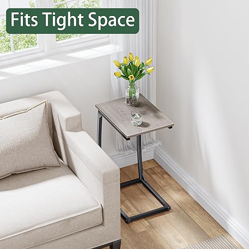 Miniatura 9 de Juego de 2 mesas auxiliares en forma de C, mesa auxiliar para sofá, patas de apoyo curvas, mesa deslizante debajo del sofá para sofá, mesa de