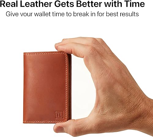 Miniatura 4 de TagLock Cartera AirTag de cuero, Bronceado de silla de montar, Cartera funcional delgada con bolsillo Airtag hecha de cuero real que es duradera