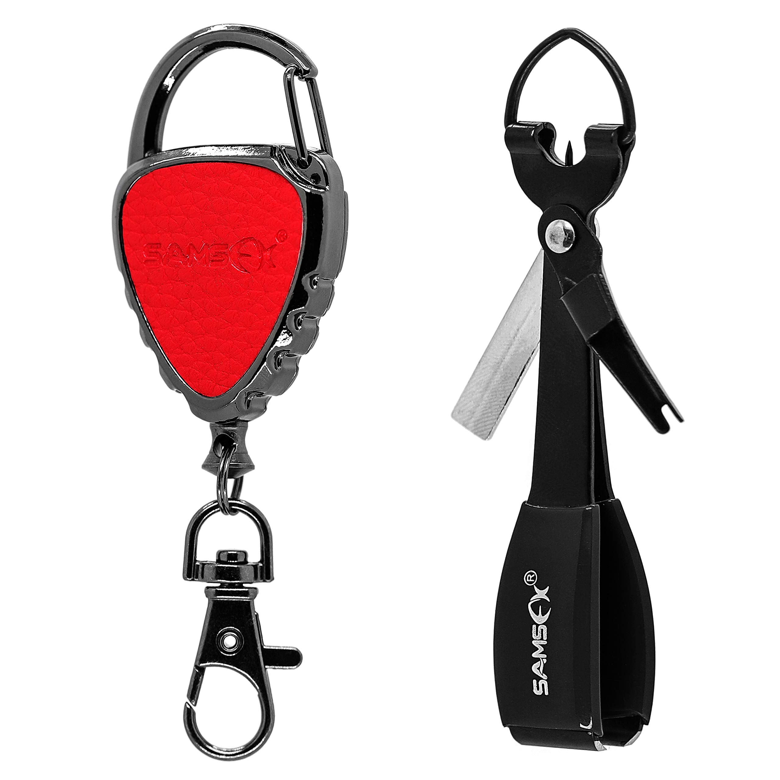 SAMSFX Quick Knot Tying Tool with Carabiner Zinger Retractor Fly Fishing Magnet Retractable Badge Holder and Multi-tool Combo