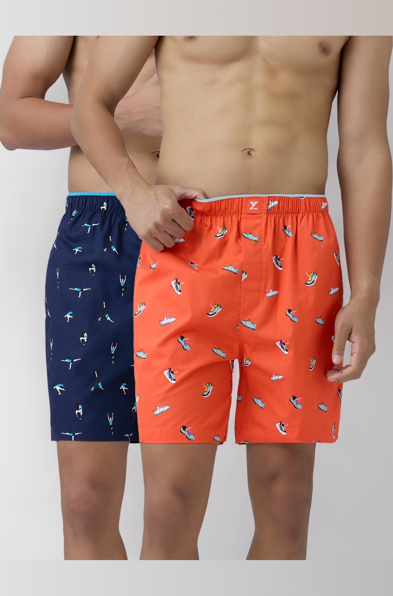 XYXX Men's Renew Super Combed Cotton Regular Fit Printed Boxer Shorts with No Marks Waistband & Dual Side Pocket (Pack of 2)