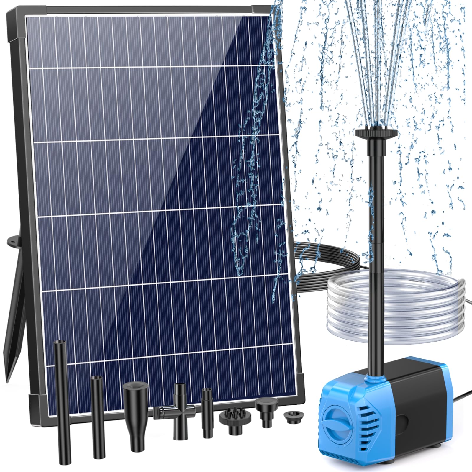 Antfraer Pompa solare per fontana 12 W, pompa dell'acqua solare 160 GPH flusso regolabile, pompa solare per laghetto con cavo da 5 m e tubo in PVC per laghetto piccolo stagno giardino cascata cortile