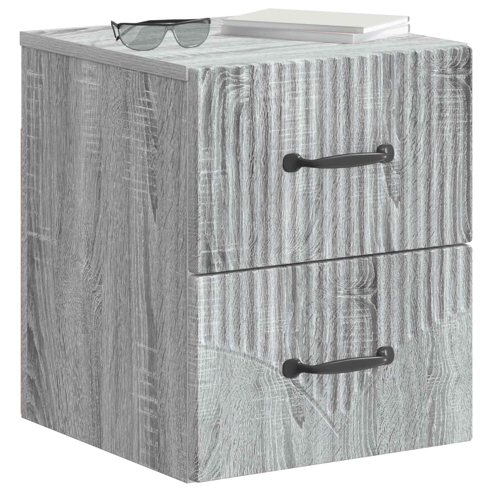 Lot de 2 tables de chevet murales en gris Sonoma de 34,5 x 33 x 40 cm, design moderne, solution peu encombrante pour chambre à coucher, matériau en bois robuste, polyvalent