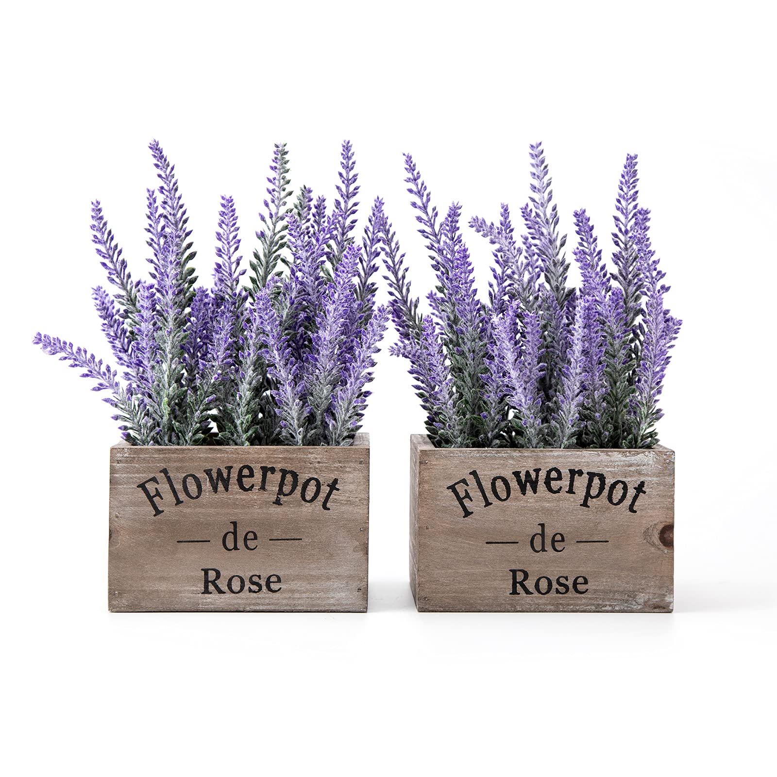 Velener 2Pcs Purple Faux Lavender Flowers with Small Wooden Box Plant