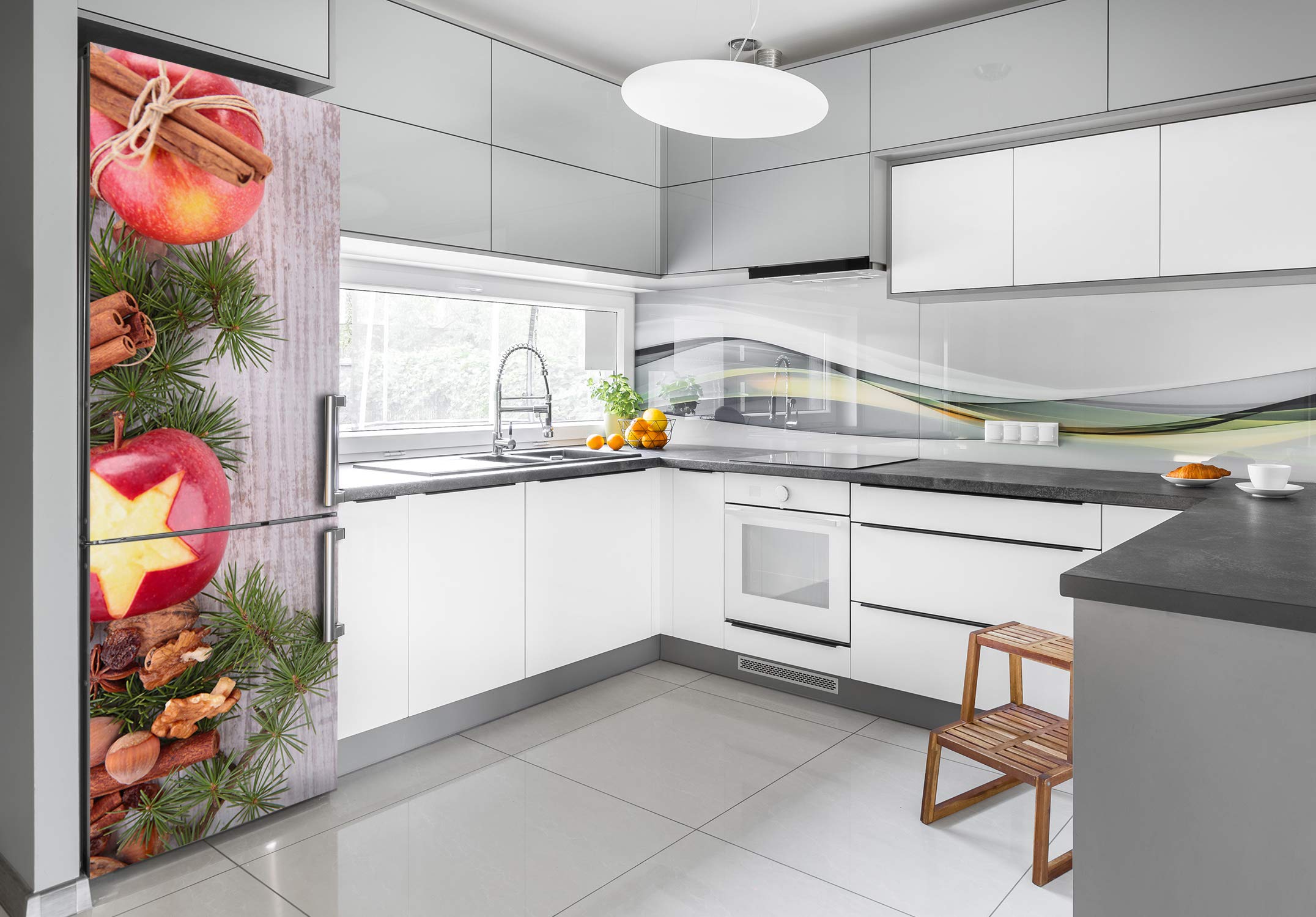 Tulup Autocollant Frigo Réfrigérateur 70x190cm Sur Un Mur Décoratif Auto-adhésif - pommes de Noël
